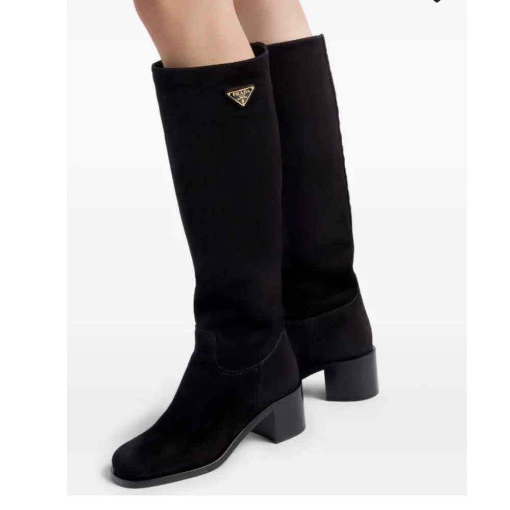 Prada Black Heeled Boots with Suede Finish
